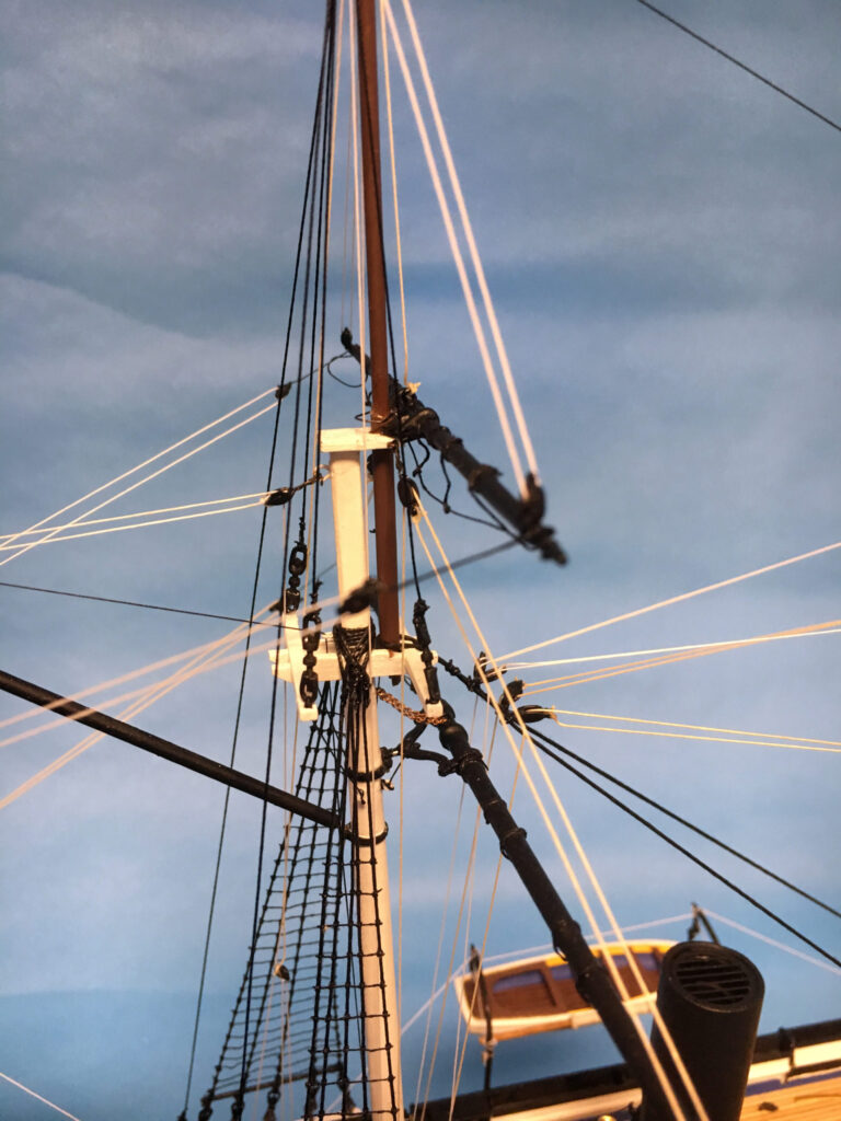 Model of USS Kearsarge, main crosstrees and yards