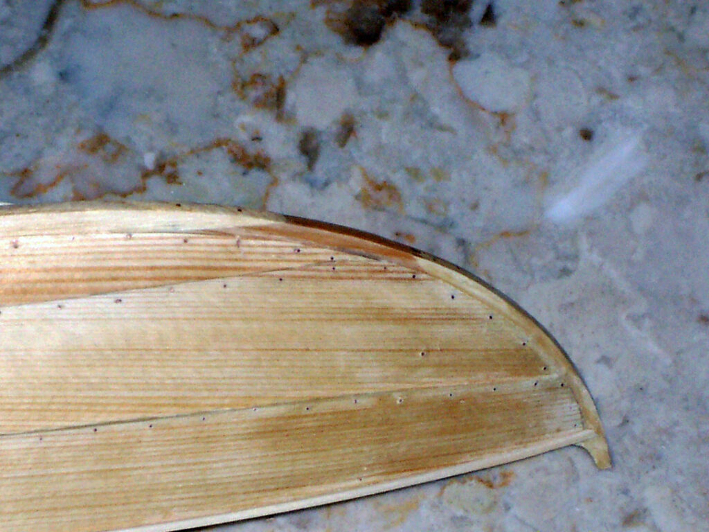 Model of a Norwegian færing (four-oared boat) - Under construction, showing nails