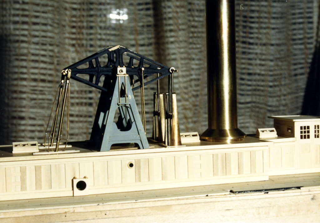 Model of the confederate side-wheel gunboat Patrick Henry - walking beam, before painting