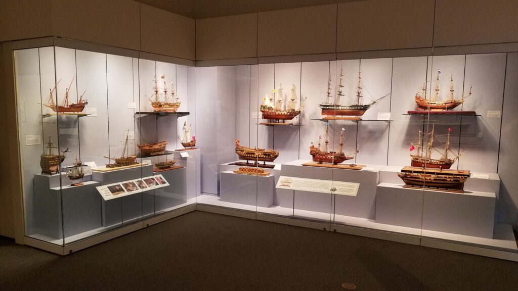 Model case at The Mariners' Museum in honor of the Hampton Roads Ship Model Society's 50th anniversary (2nd case)