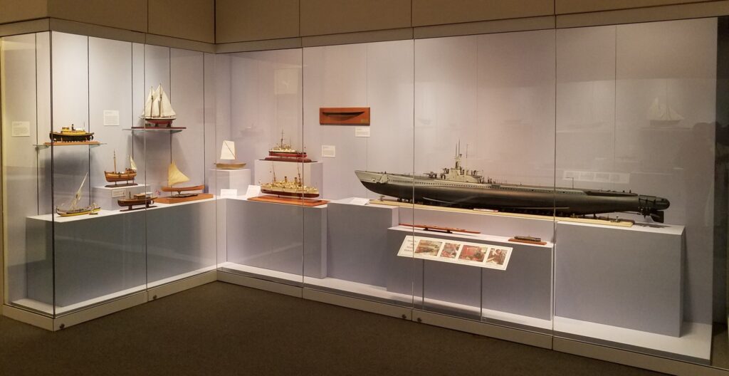 Model case at The Mariners' Museum in honor of the Hampton Roads Ship Model Society's 50th anniversary (4th case)
