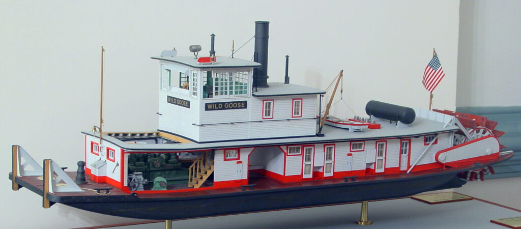 Model of stern wheel push boat 'Wild Goose'