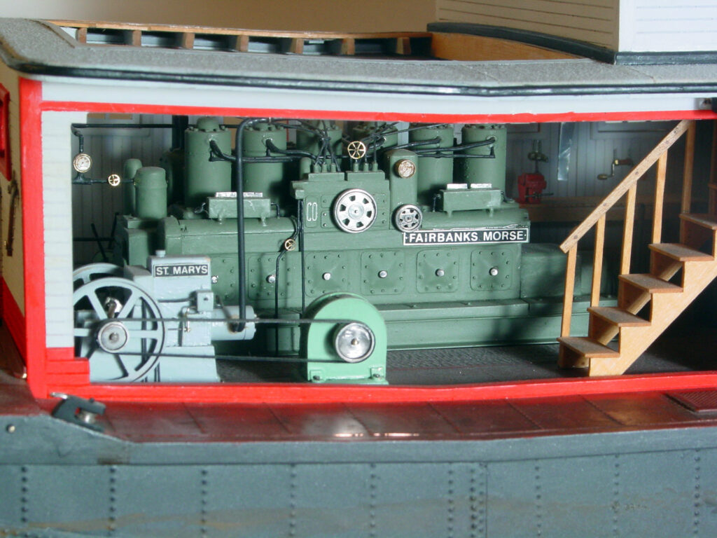 Model of stern wheel push boat 'Wild Goose' - engine room