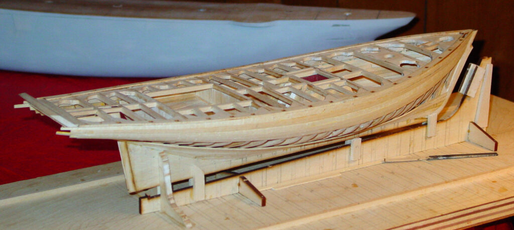 Model of Emma C. Berry - Hull planking in progress