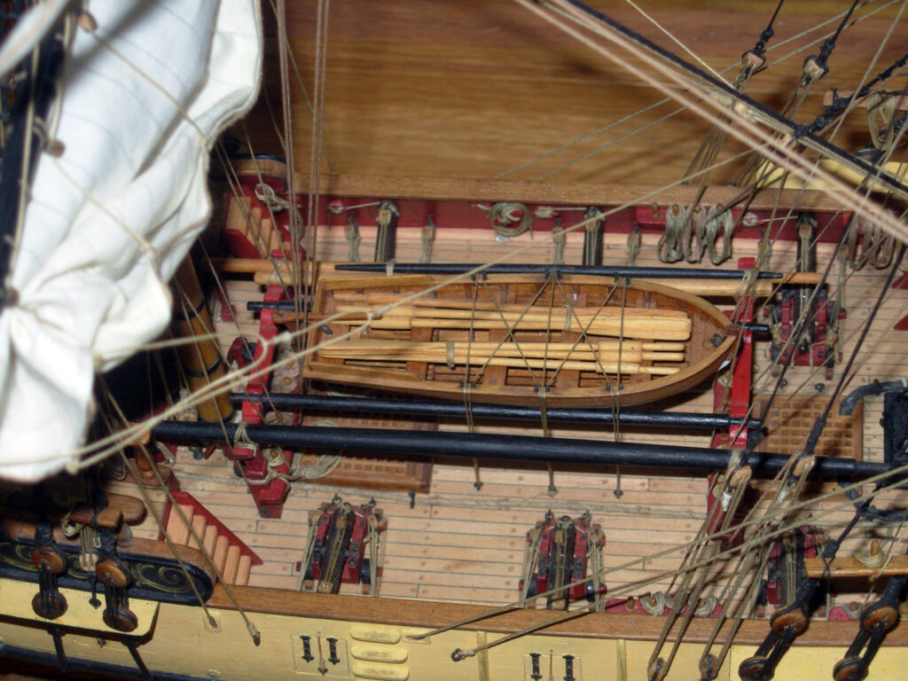 Model of French Sloop-of-War 'Tonnant' - ship's boat, spar yards, guns