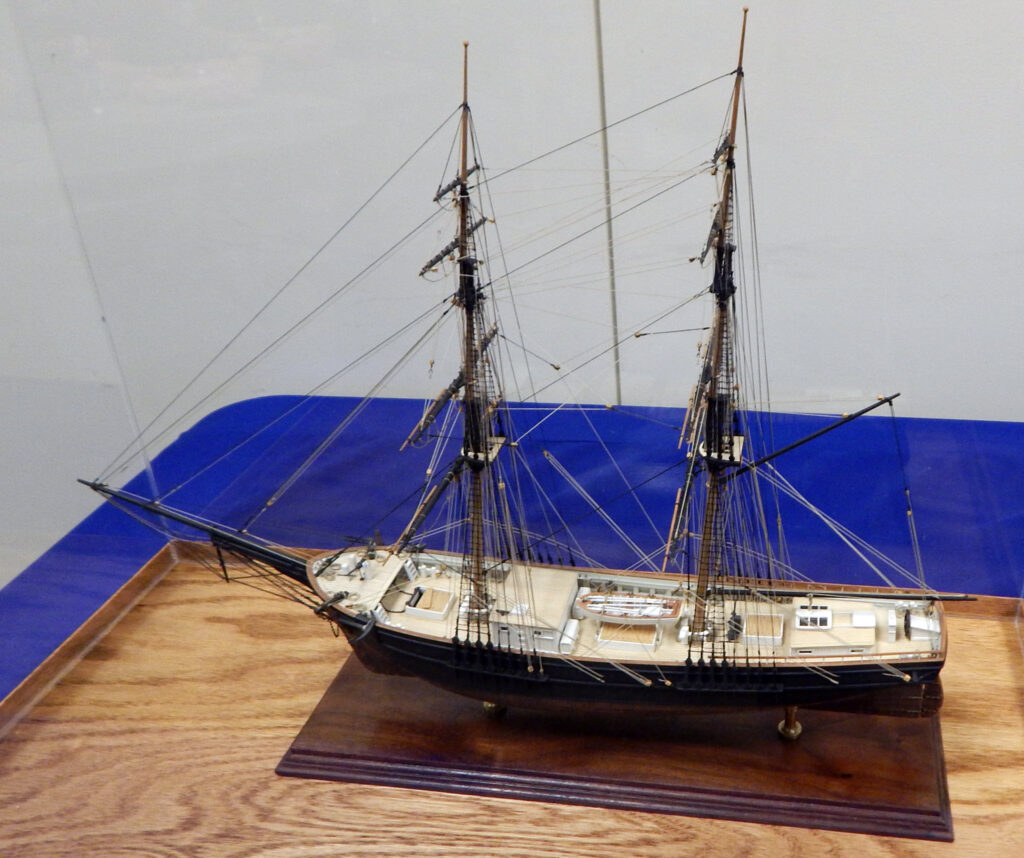 Model of the merchant Brig Volante - Full view, port side