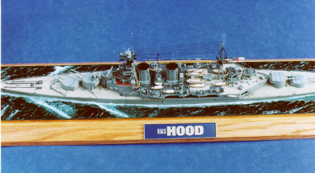 Model of HMS Hood - High-angle view, starboard side