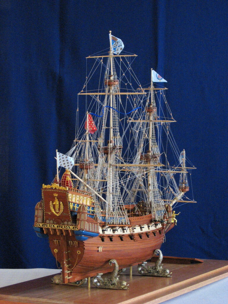 Model of French warship Couronne - starboard quarter