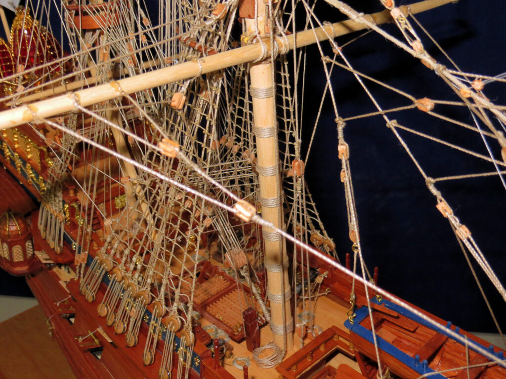 Model of French warship Couronne - rigging