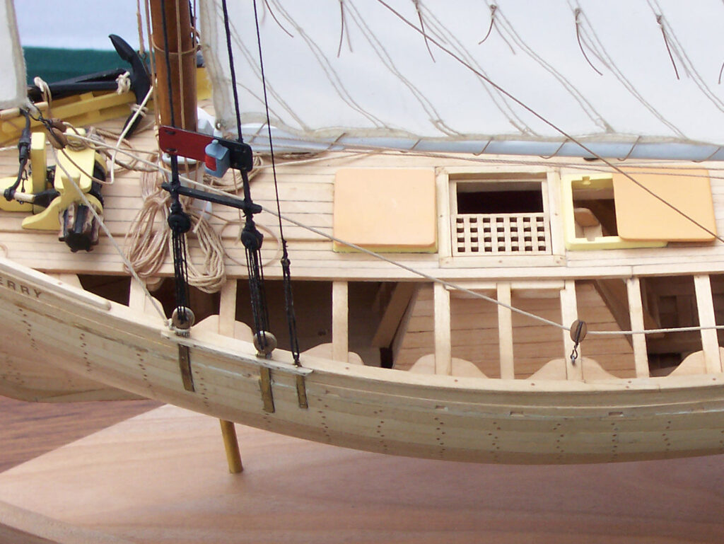 Model of Emma C. Berry - Port side from above, left unfinished, showing exposed deck beams