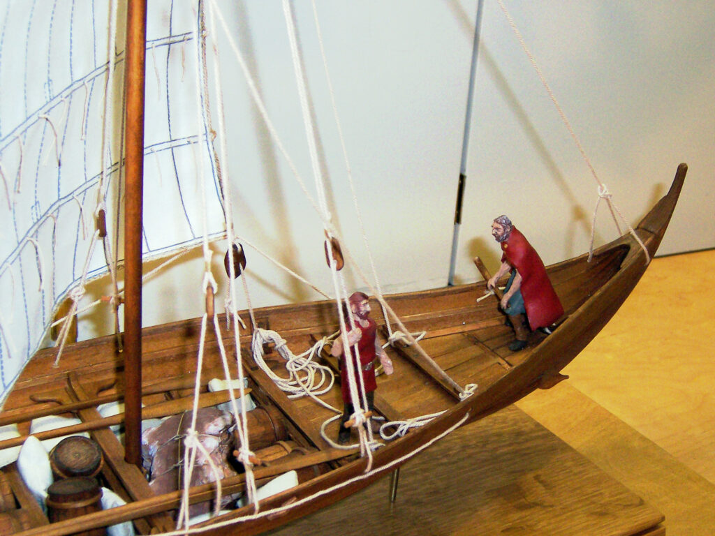 Model of a viking merchant vessel - cargo and crew