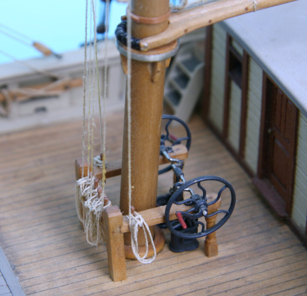 Model of sailing ship Latimer - pump and pin rail