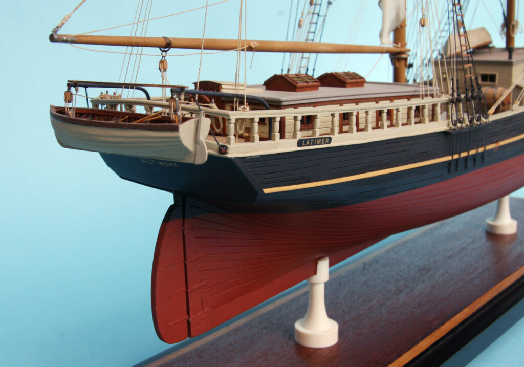 Model of sailing ship Latimer - stern from starboard quarter