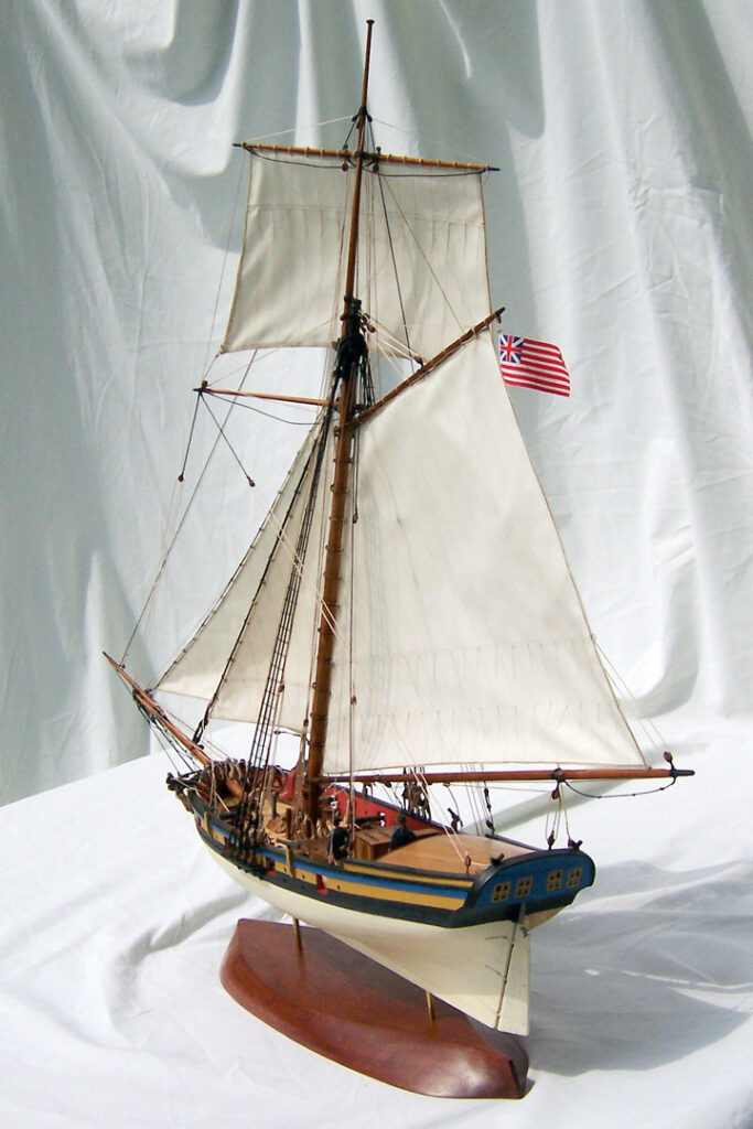 Model of an unnamed, armed Virginia sloop - view from port quarter