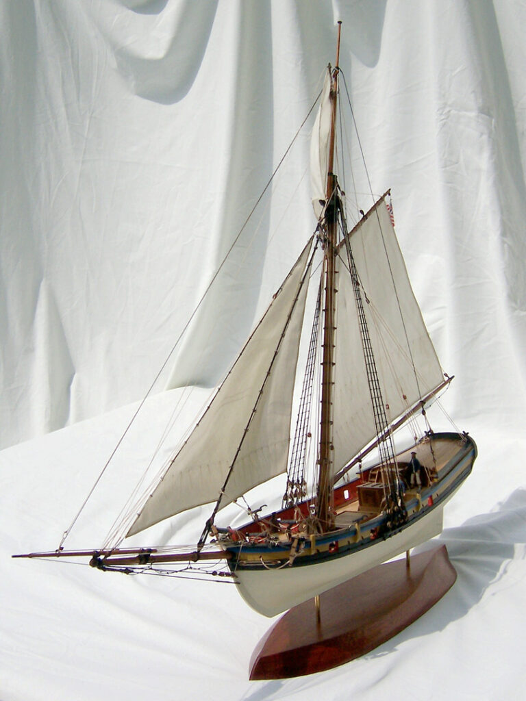 Model of an unnamed, armed Virginia sloop - view from port bow