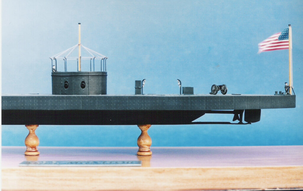 Model of USS Monitor - Turret and afterdeck, water-level view, port side