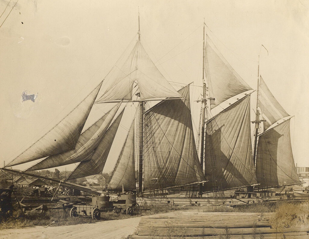 Great Lakes schooner Lucia A. Simpson - at quay, sails up