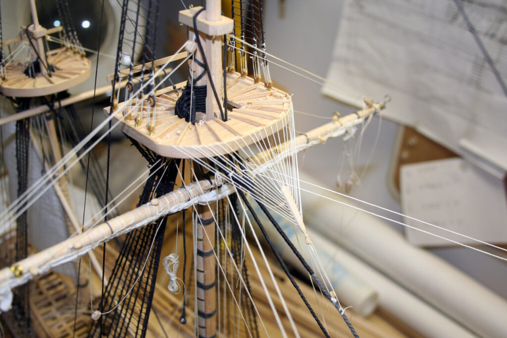 Model of Continental Frigate Raleigh - rigging in progress