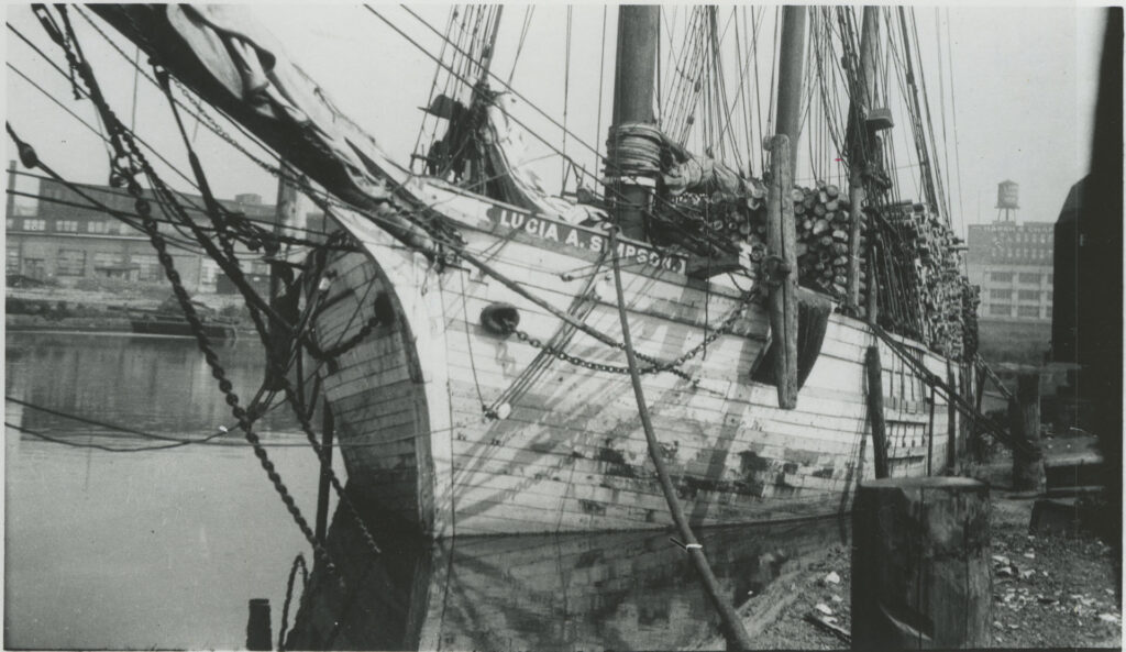 Great Lakes schooner Lucia A. Simpson - bow with reflection